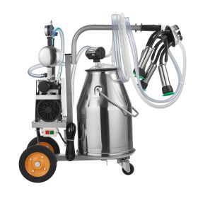 Electric Cow Milking Machine, 6.6 Gal / 25 L 304 Stainless Steel Bucket, Food-Grade Teat Cups and Silicone Hose, Strong Suction, Vacuum Pulsation