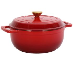 Cast iron 7.5QT cooking pot - Gradient red color - Includes two silicone gloves - Enamel pot