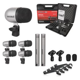 5 Core Drum Microphone Kit 7Pc All Metal Drummer Mics Tom/Snare & Cymbals Wired Instrument Drums Set (Option: Silver)