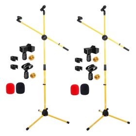 5 Core Mic Stand 2Pcs Floor Height Adjustable Tripod Microphone Stands W Telescoping Boom Arm (Option: Yellow)