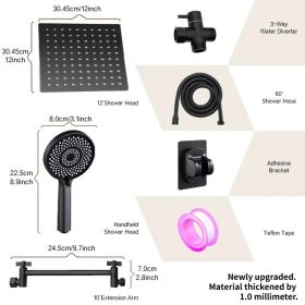 Complete Shower Solution - 12-inch Square Head + Adjustable Arm + Handheld For Versatility (Option: MatteBlack)