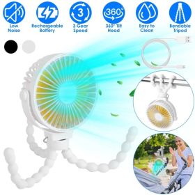 Portable Baby Stroller Fan Rechargeable Handheld Fan With Flexible Tripod Clip On Desktop Hanging Fan 3 Gear Speed With Tilt Head (Option: White)