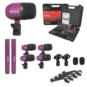 5 Core Drum Microphone Kit 7Pc All Metal Drummer Mics Tom/Snare & Cymbals Wired Instrument Drums Set (Option: Purple)