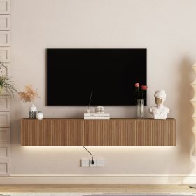 Floating TV Stand Wall Mounted With 16 Color LEDs,69 Modern TV Stand, Floating TV Cabinet Entertainment Center For 55 60 65 Inch (Option: Wood)