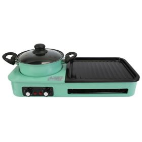 Electric Grill And Hot Pot Combo - 1600W Smokeless Korean BBQ Grill With Dual-Zone Cooking Non-Stick Surface & Adjustable Temp Control For 3-6 Pe (Option: Green)