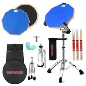 5 Core Drum Practice Pad Set 12" Adjustable Snare Drumming Stand Double Sided Silent Drummer Kit - DPAD COMBO BLU (Option: DPADCOMBOBLU)