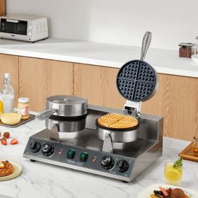 Commercial Waffle Maker Dual-Head Round Waffle Iron 2460W Non-Stick (Option: Natural)