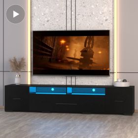 Video TV Console With Storage Cabinets, Remote, APP Control Long LED TV Stand, Full RGB Color Selection, 31 Modes Changing Lights Modern Entertai (Option: Black)