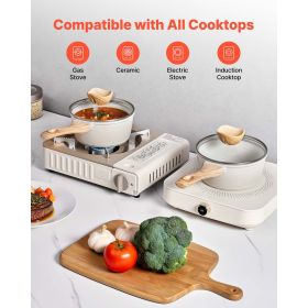 1.5 QT Saucepan, Nonstick Saucepan with Tempered Glass Lid, Multipurpose Cooking Sauce Pot with Detachable Handle (Color: White, Capacity: 1.5 qt)