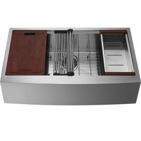 Farmhouse Kitchen Sink, 304 Stainless Steel Drop-In Sinks, Top Mount Single Bowl Basin with Ledge & Accessories (size: 30 inch)