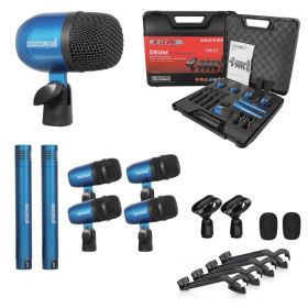 5 Core Drum Microphone Kit 7Pc All Metal Drummer Mics Tom/Snare & Cymbals Wired Instrument Drums Set (Option: Blue)