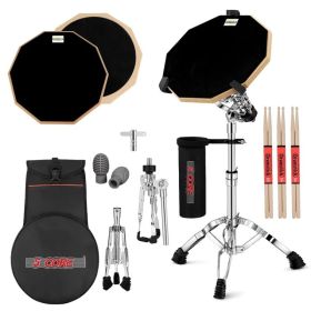 5 Core Drum Practice Pad Set 12" Adjustable Snare Drumming Stand Double Sided Silent Drummer Kit - DPAD COMBO BLK (Option: DPADCOMBOBLK)